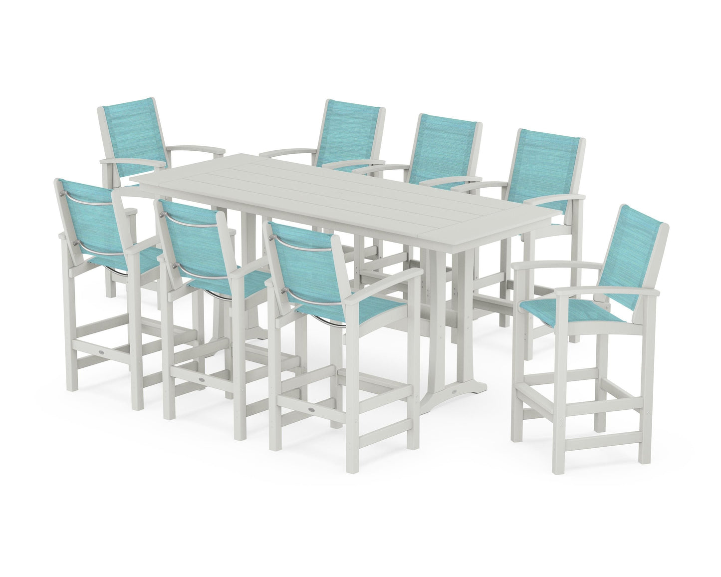 Coastal 9-Piece Farmhouse Bar Set with Trestle Legs