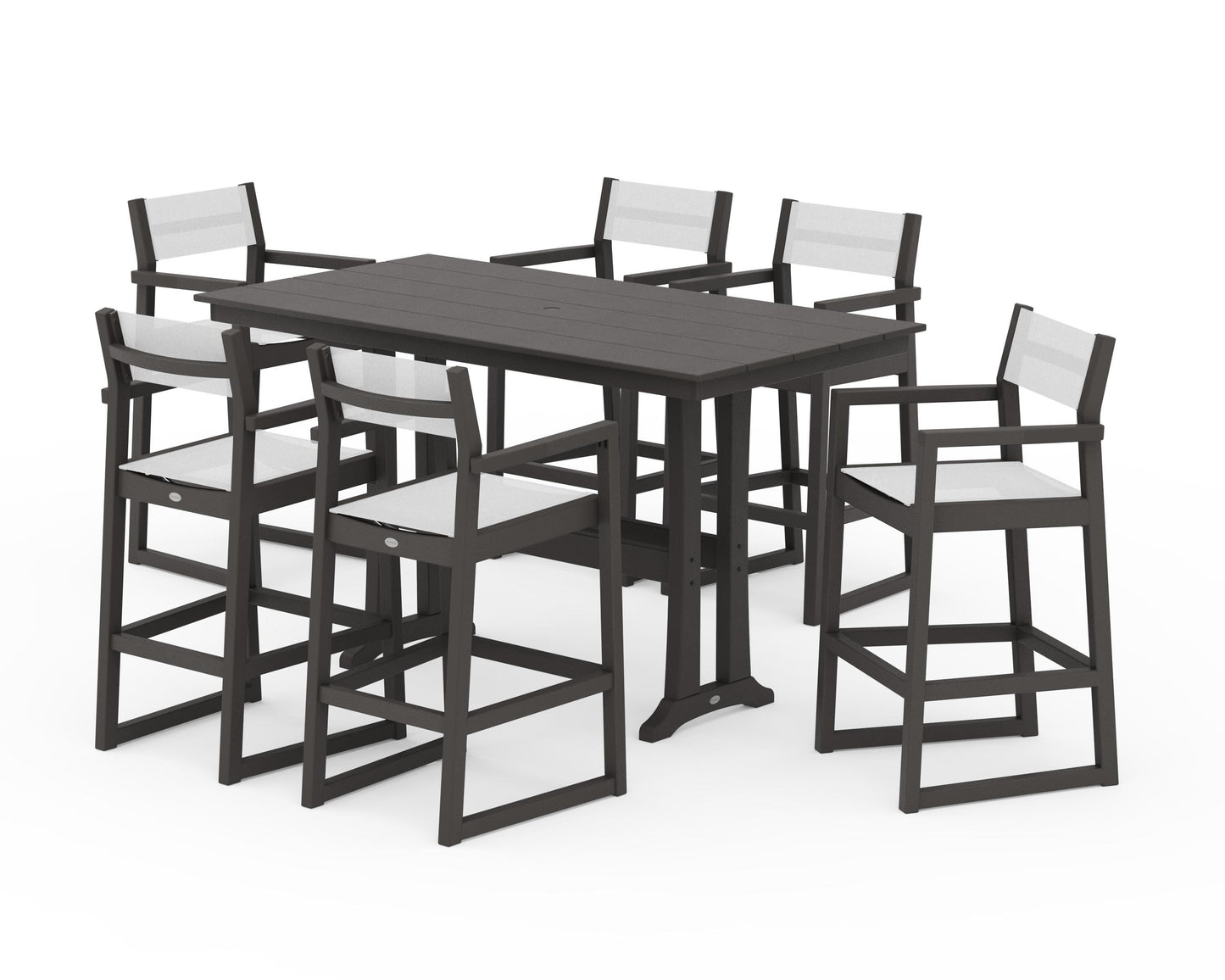 EDGE Sling Arm Chair 7-Piece Farmhouse Bar Set with Trestle Legs