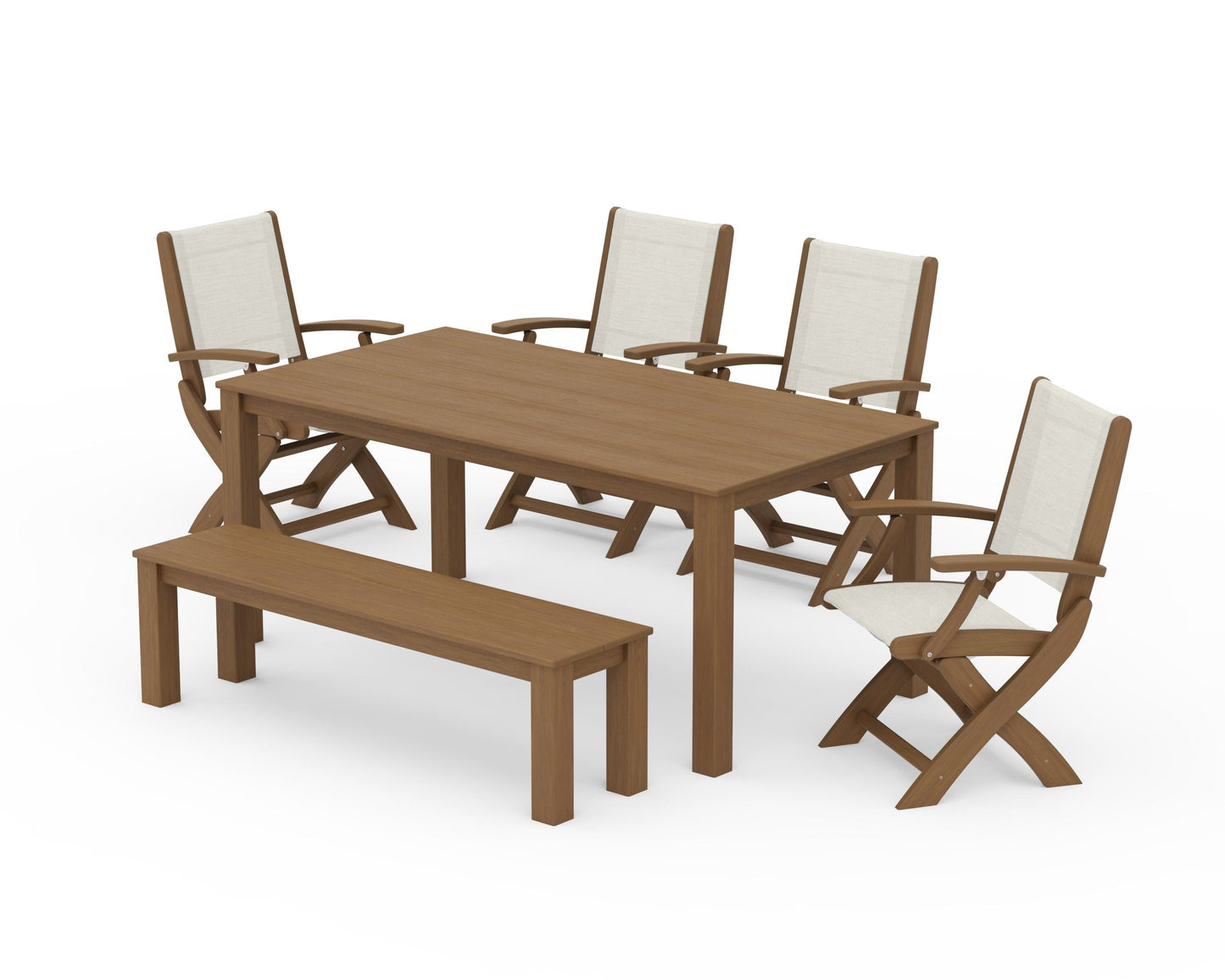 Coastal Folding Chair 6-Piece Parsons Dining Set with Bench