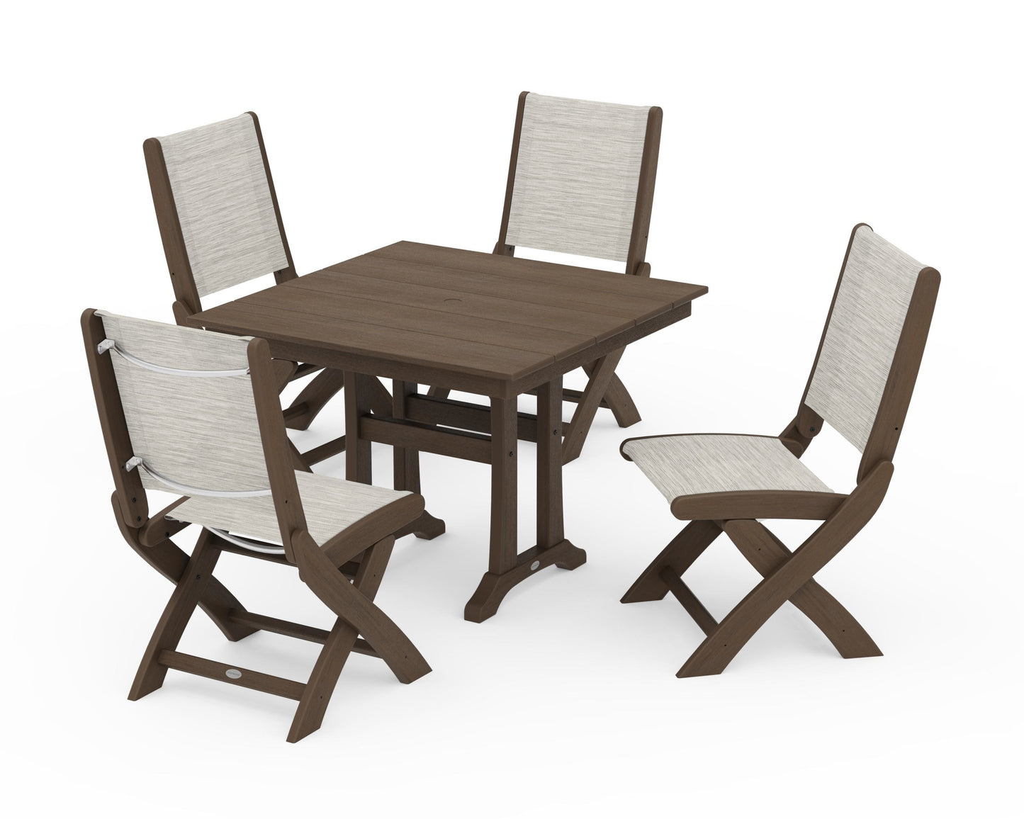 Coastal Folding Side Chair 5-Piece Farmhouse Dining Set With Trestle Legs