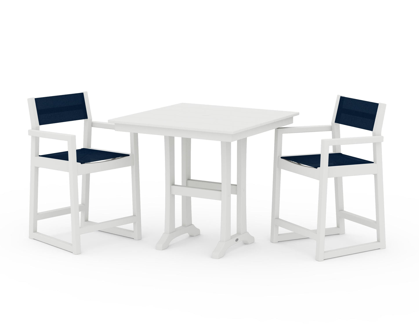 EDGE Sling Arm Chair 3-Piece Farmhouse Counter Set with Trestle Legs