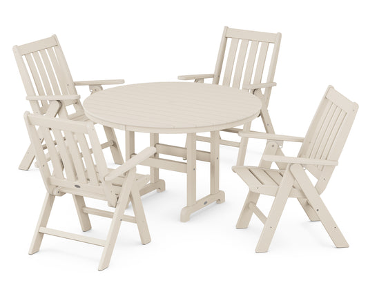 Vineyard Folding Chair 5-Piece Round Farmhouse Dining Set