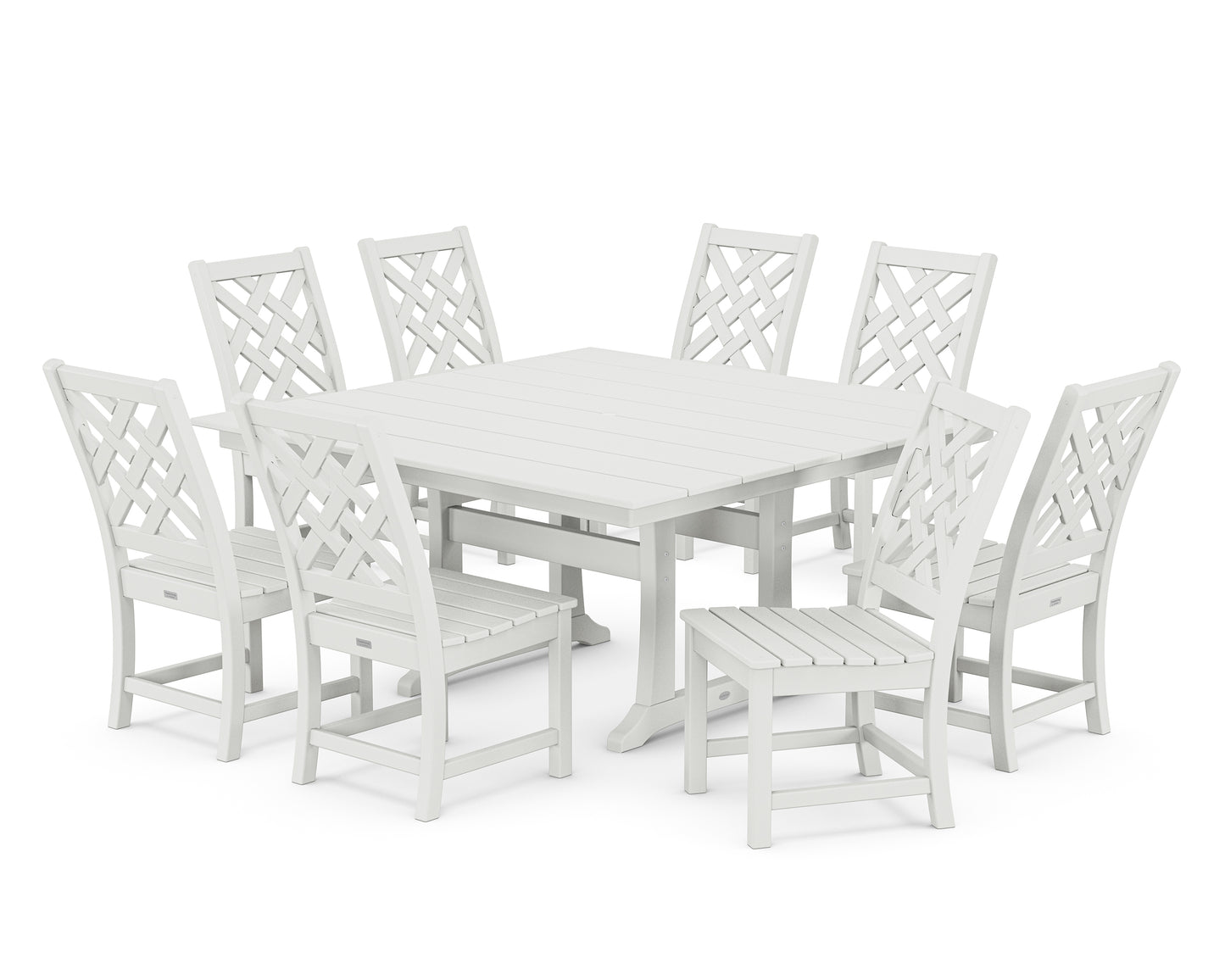 Wovendale Side Chair 9-Piece Square Farmhouse Dining Set with Trestle Legs