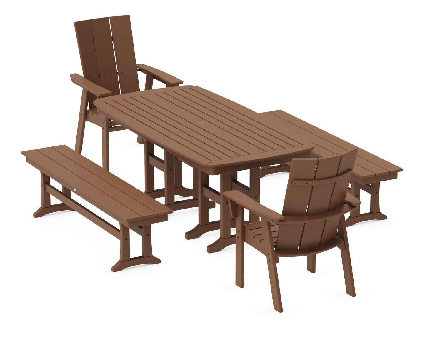 Modern Curveback Adirondack 5-Piece Dining Set with Benches