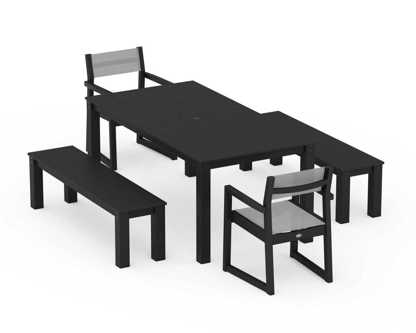 EDGE Sling Arm Chair 5-Piece Parsons Dining Set with Benches