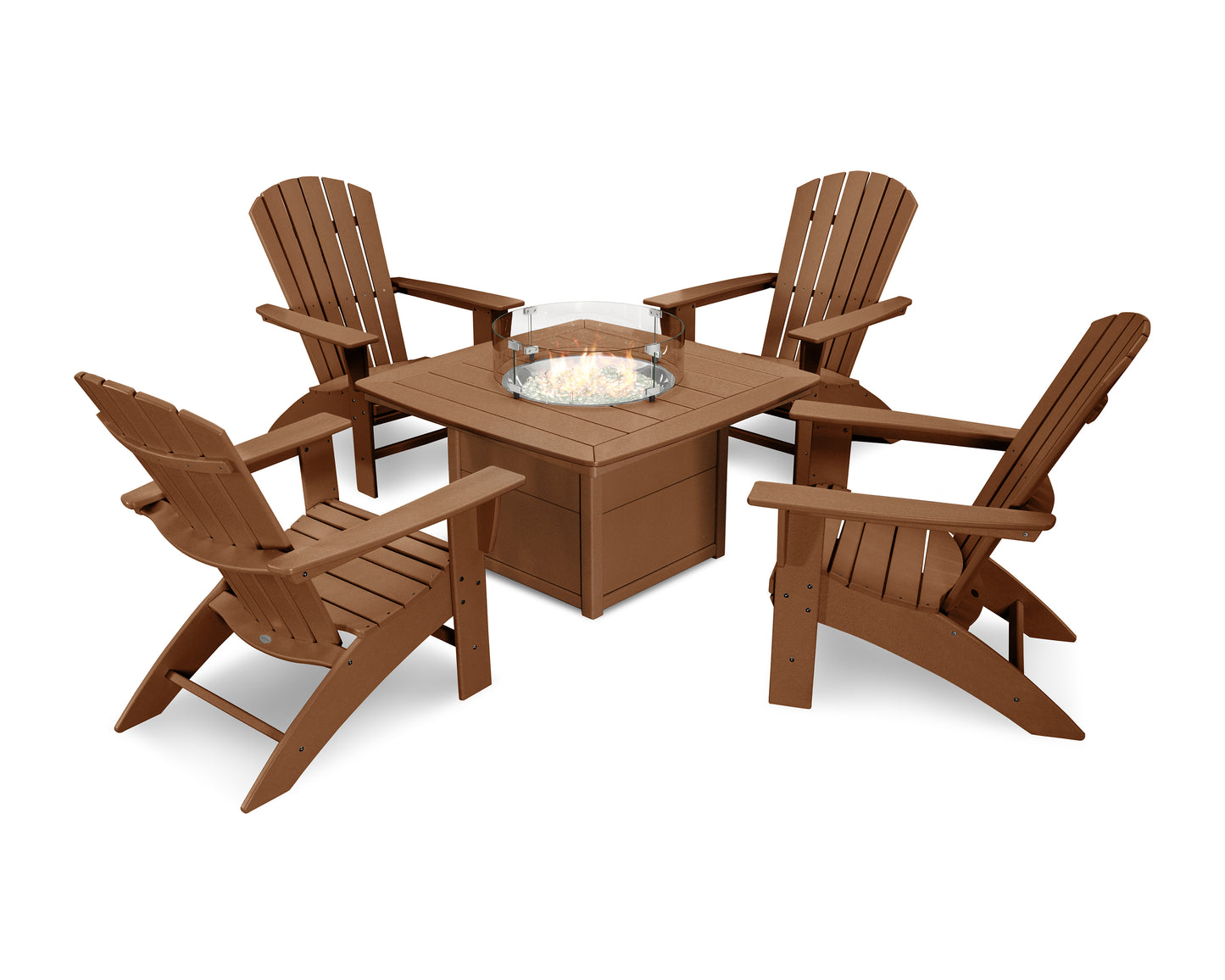 Nautical Curveback Adirondack 5-Piece Conversation Set with Fire Pit Table