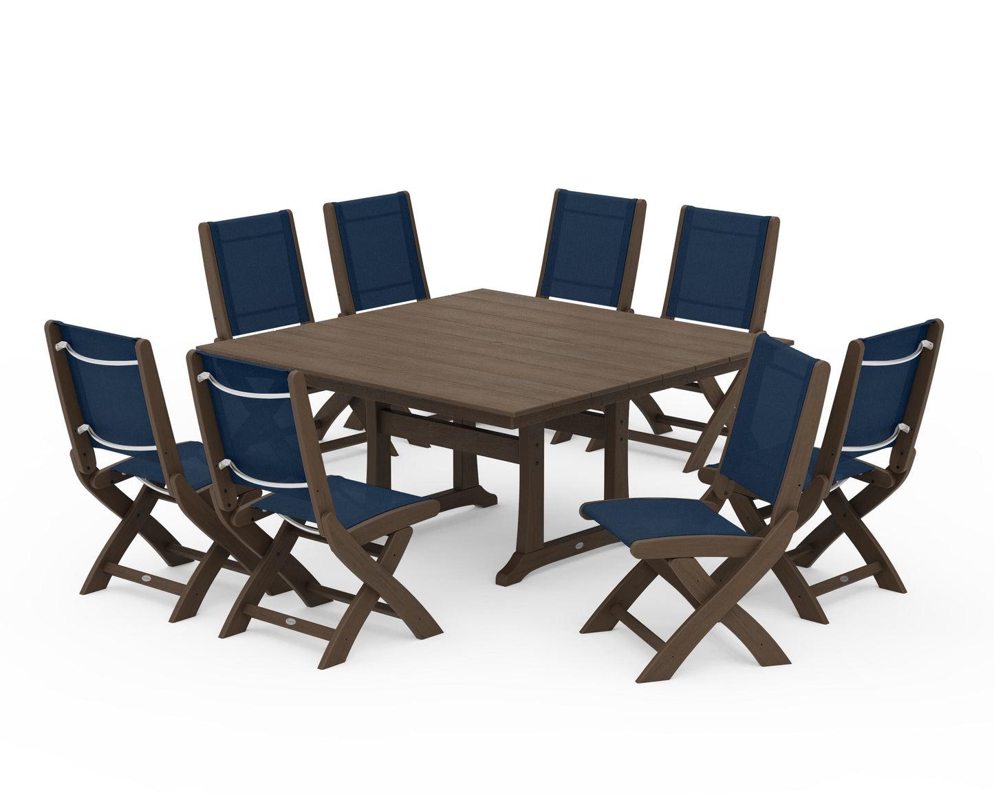 Coastal Folding Side Chair 9-Piece Farmhouse Dining Set