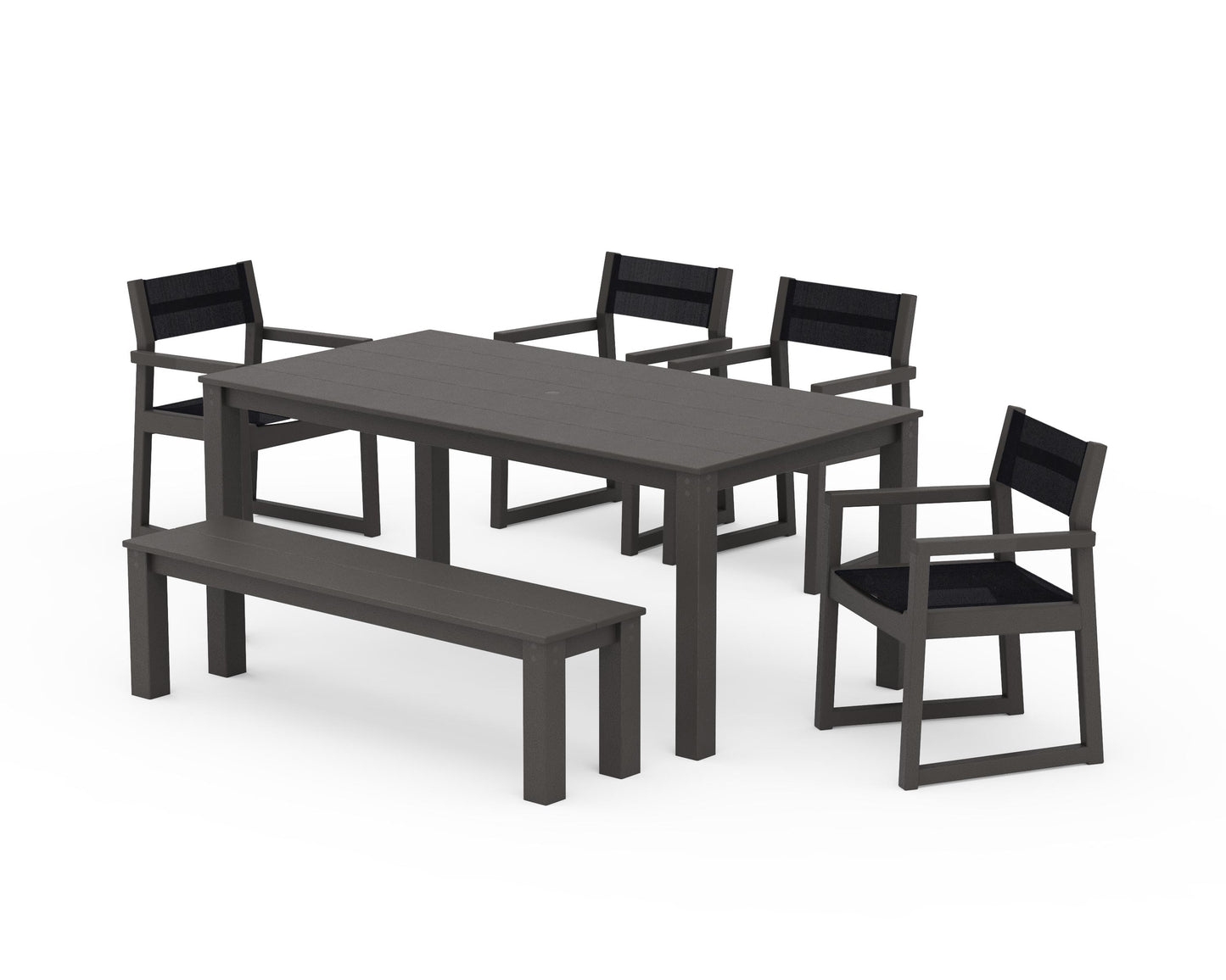 EDGE Sling Arm Chair 6-Piece Parsons Dining Set with Bench