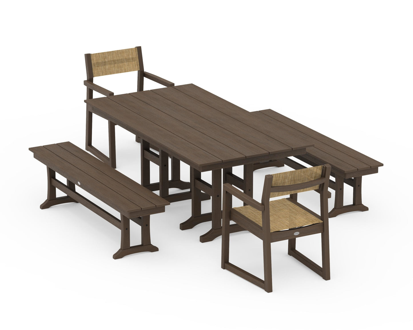 EDGE Sling Arm Chair 5-Piece Farmhouse Dining Set with Benches