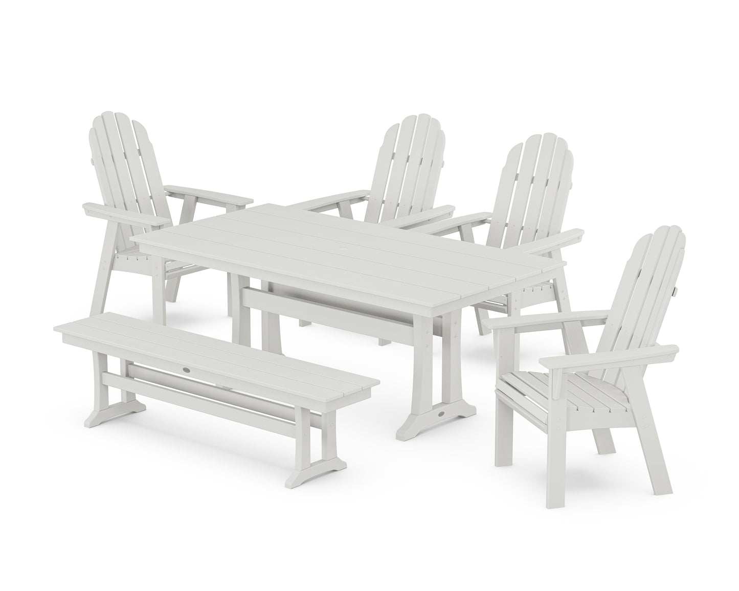 Vineyard Curveback Adirondack Chair 6-Piece Farmhouse Dining Set with Trestle Legs and Bench