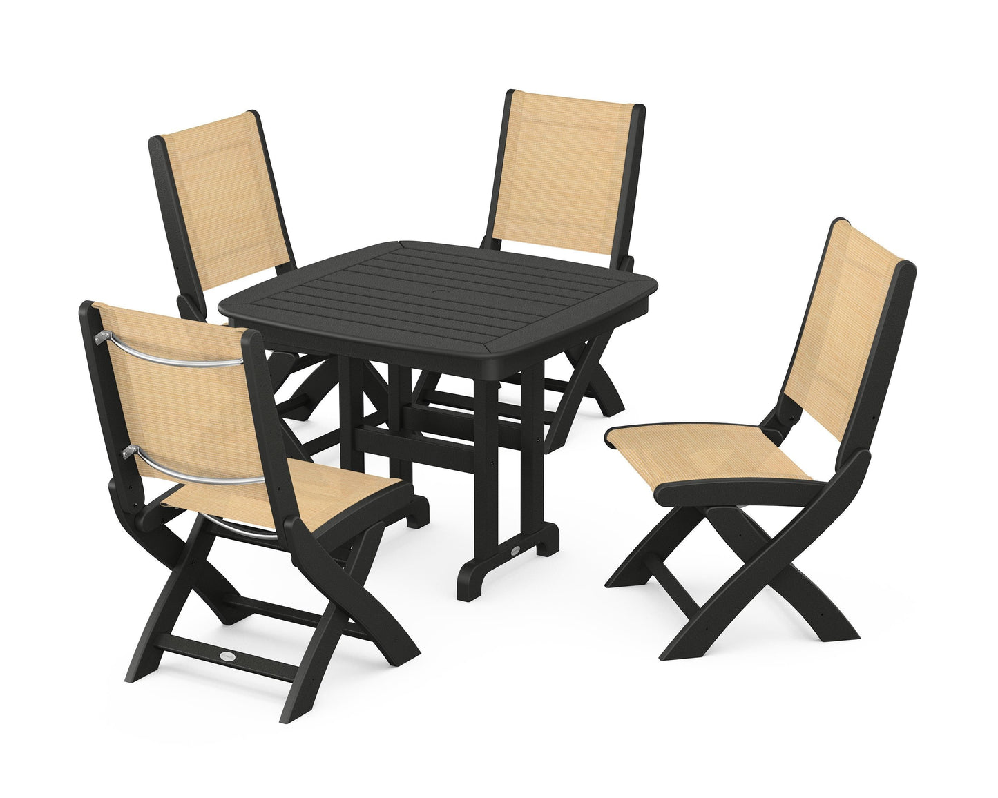 Coastal Folding Side Chair 5-Piece Dining Set