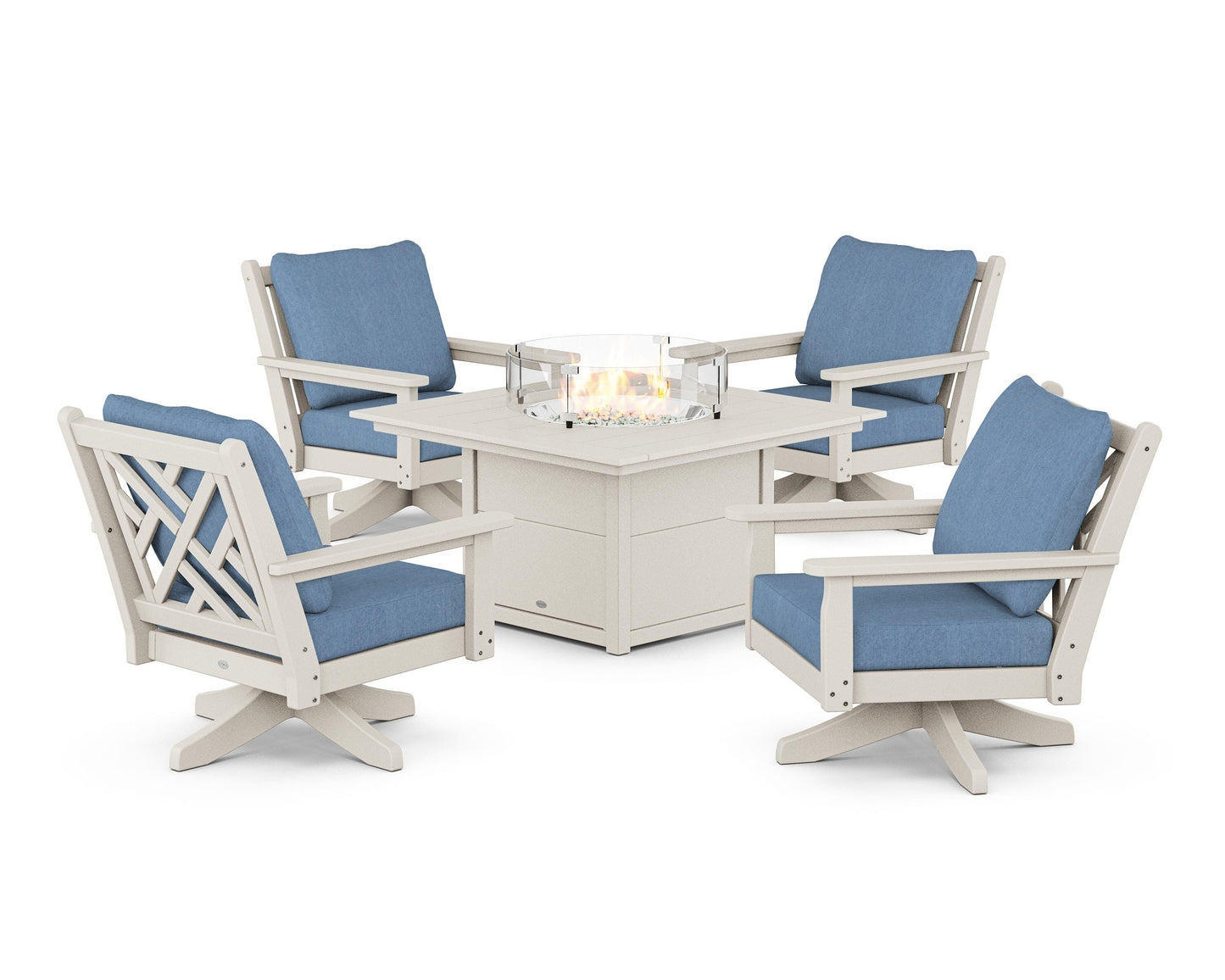 Chippendale 5-Piece Deep Seating Swivel Conversation Set with Fire Pit Table
