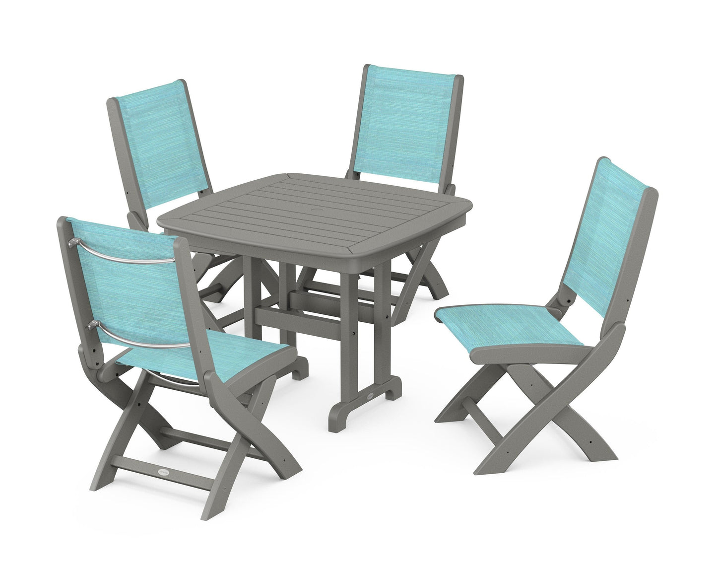 Coastal Folding Side Chair 5-Piece Dining Set