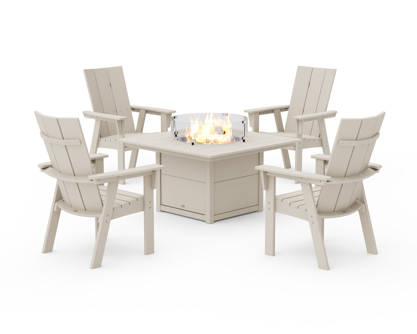 Modern 4-Piece Curveback Upright Adirondack Conversation Set with Fire Pit Table