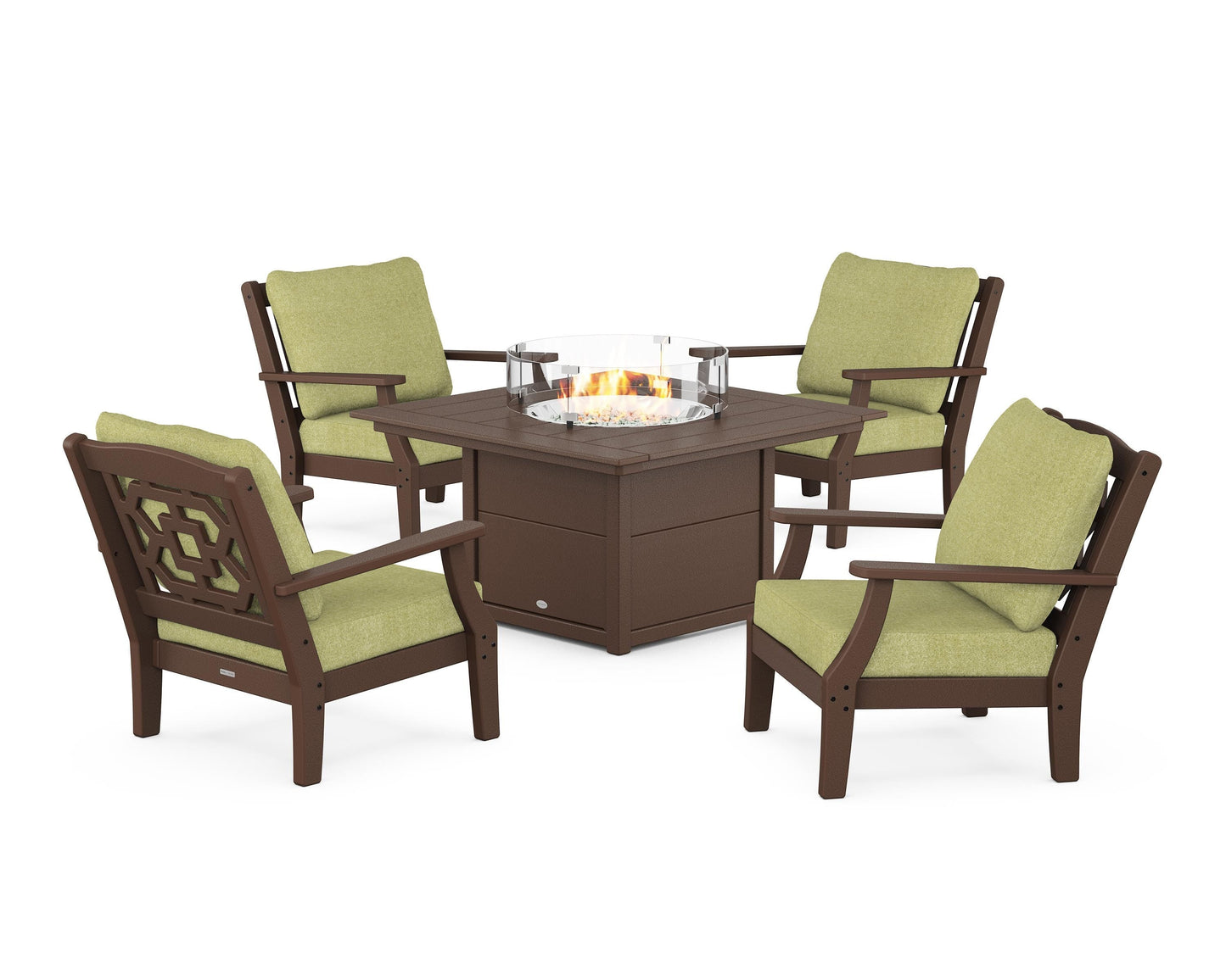 Chinoiserie 5-Piece Deep Seating Set with Fire Pit Table