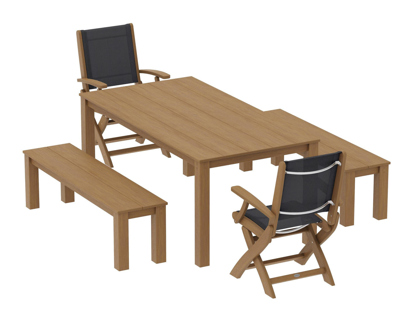 Coastal Folding Chair 5-Piece Parsons Dining Set with Benches