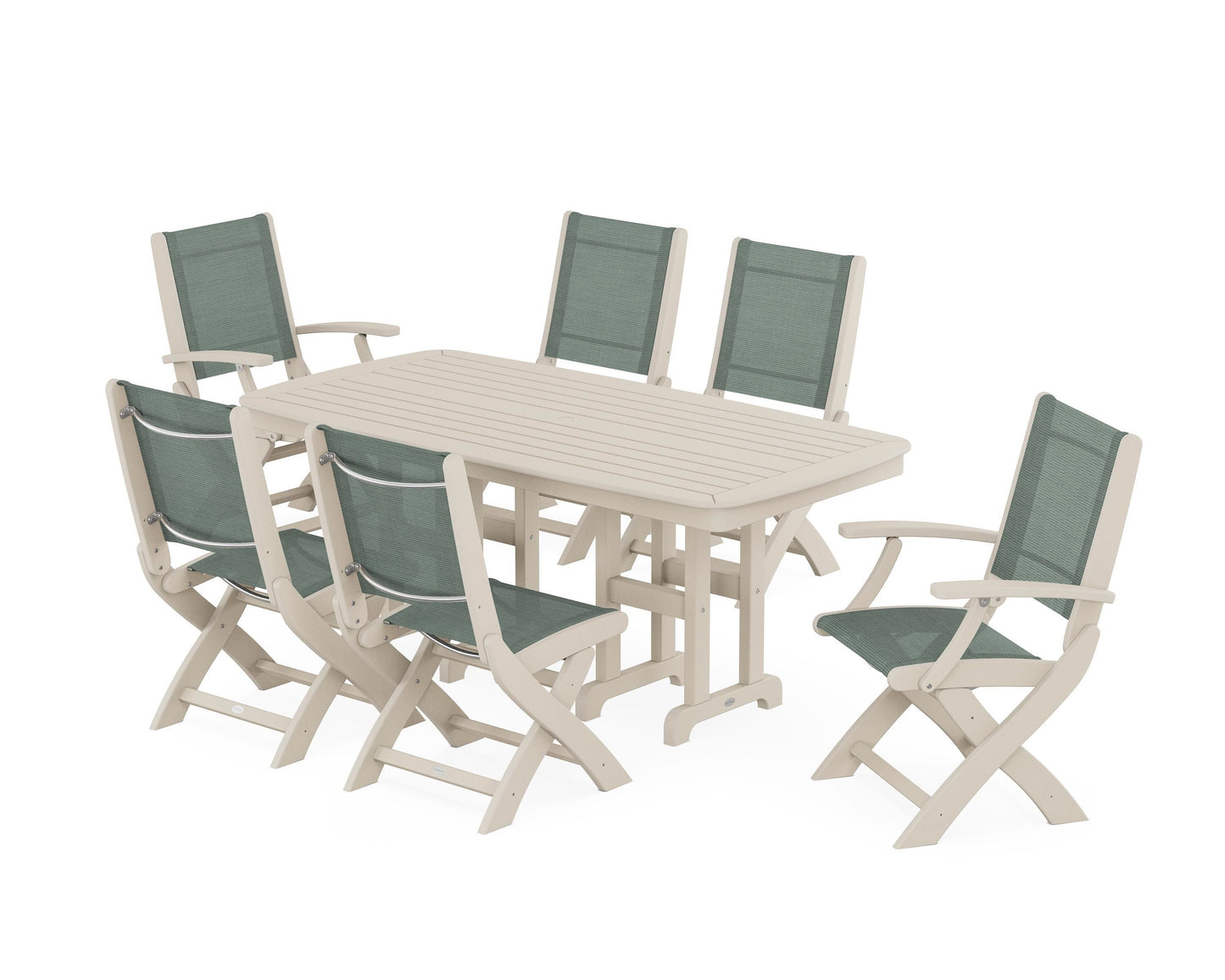 Coastal Folding Chair 7-Piece Dining Set