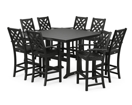 Wovendale 9-Piece Square Farmhouse Bar Set with Trestle Legs