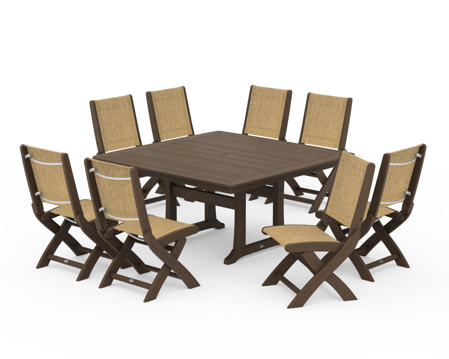 Coastal Folding Side Chair 9-Piece Dining Set with Trestle Legs