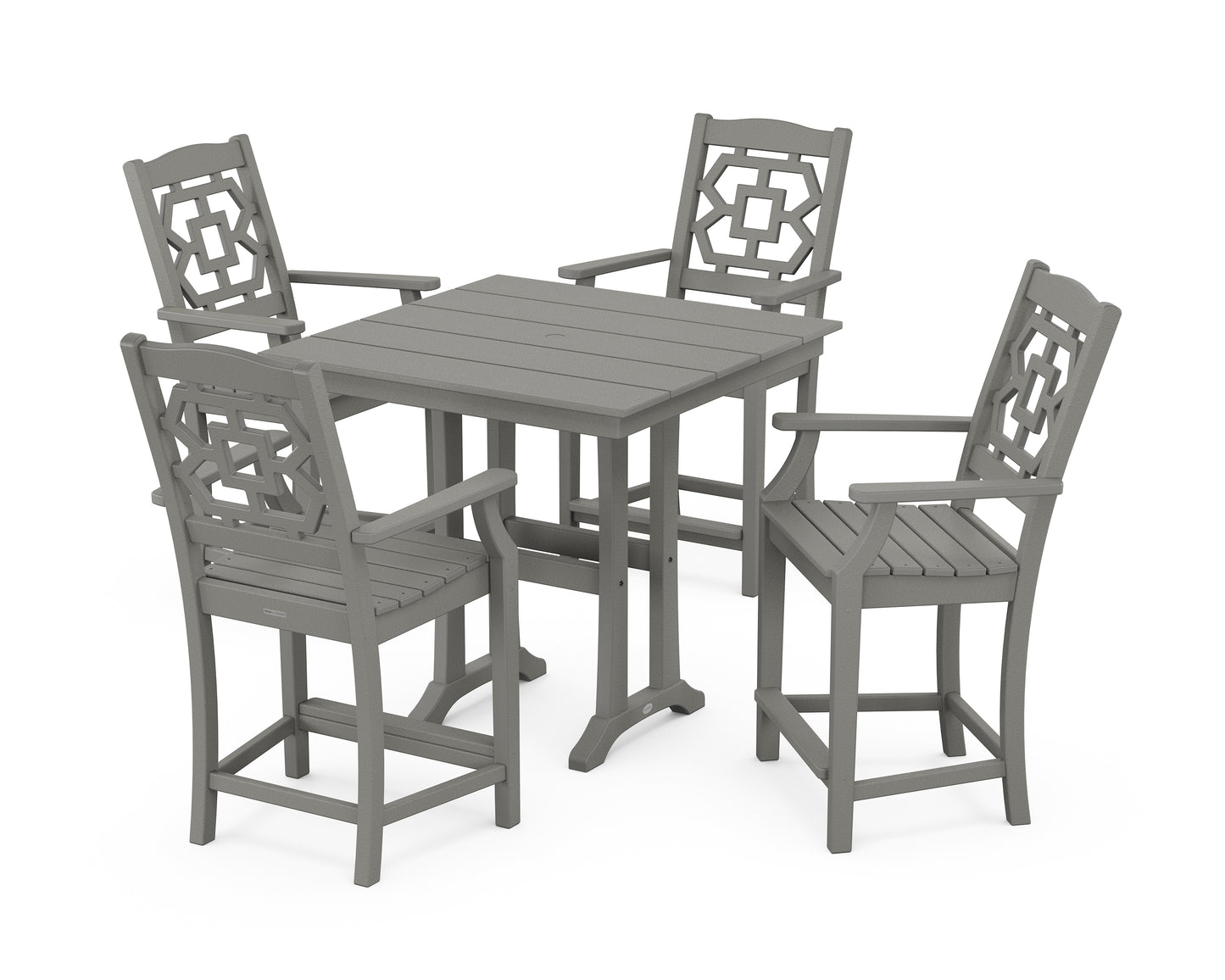 Chinoiserie 5-Piece Farmhouse Counter Set with Trestle Legs