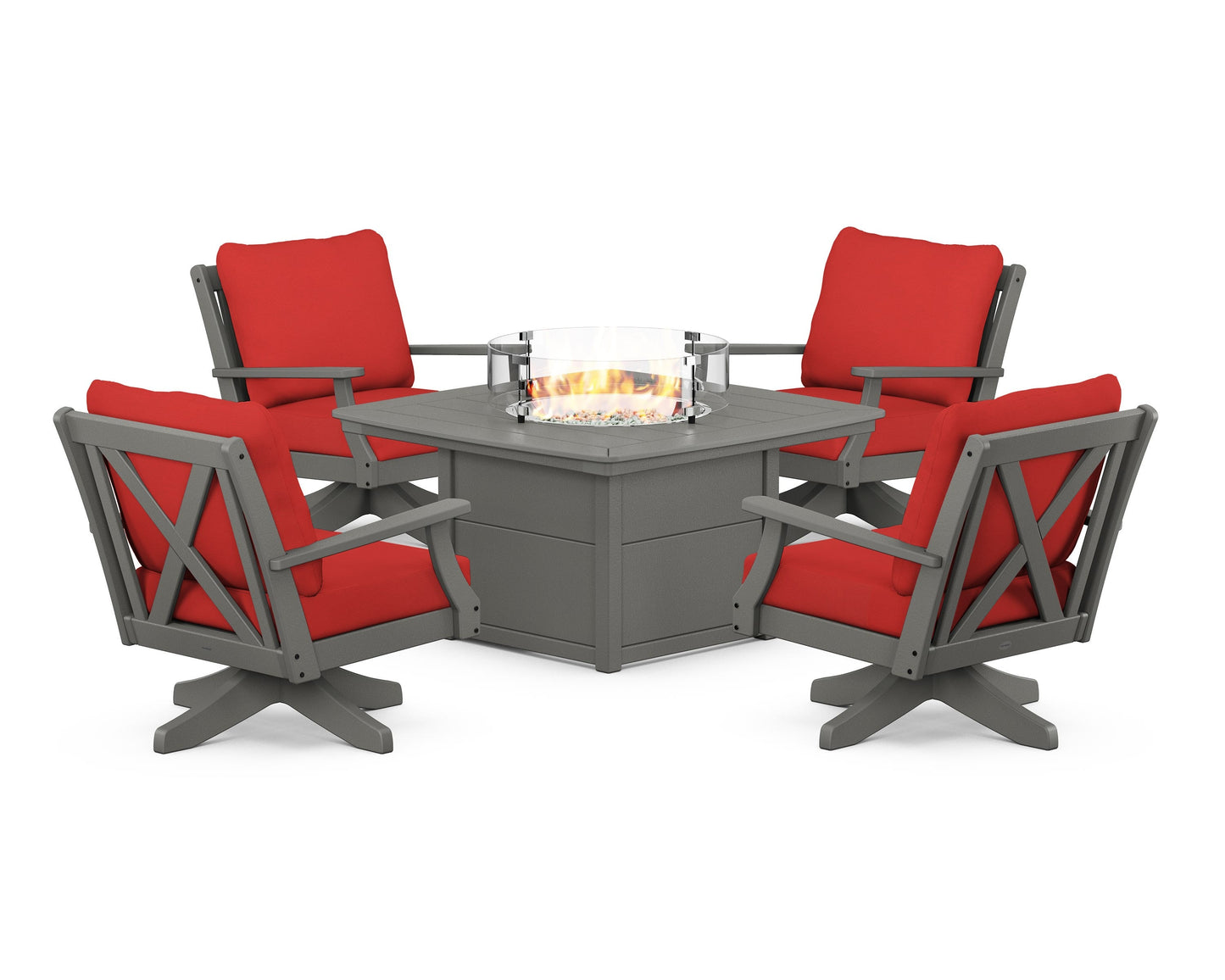 Braxton 5-Piece Deep Seating Swivel Conversation Set with Fire Pit Table