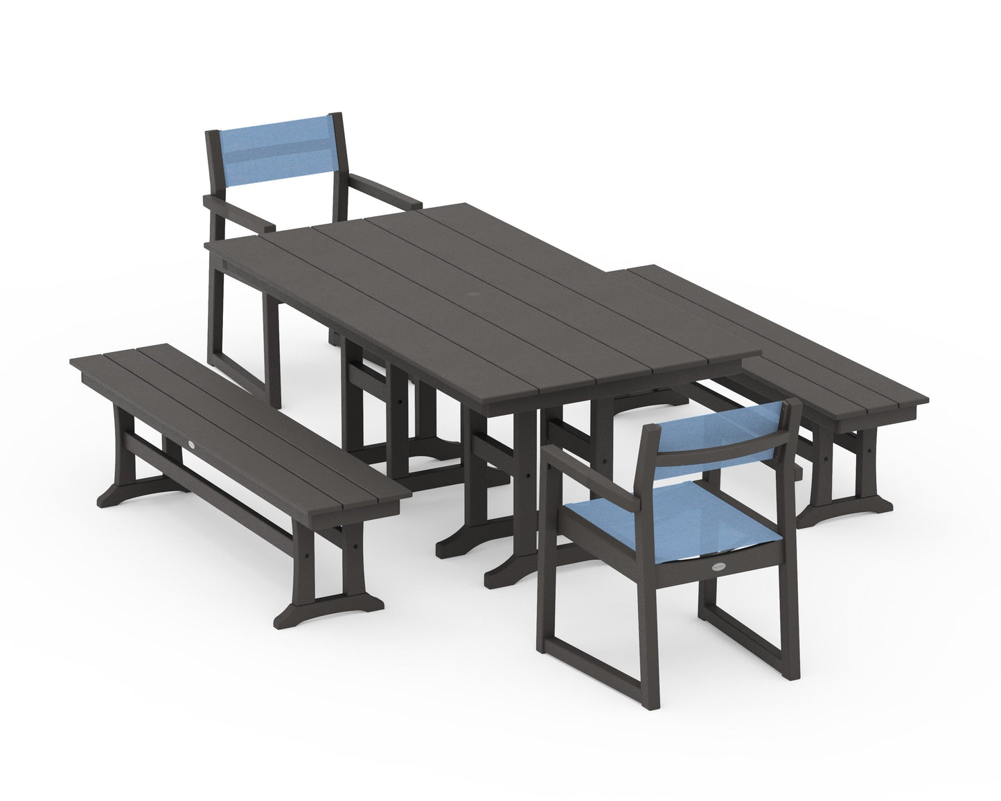 EDGE Sling Arm Chair 5-Piece Farmhouse Dining Set with Benches