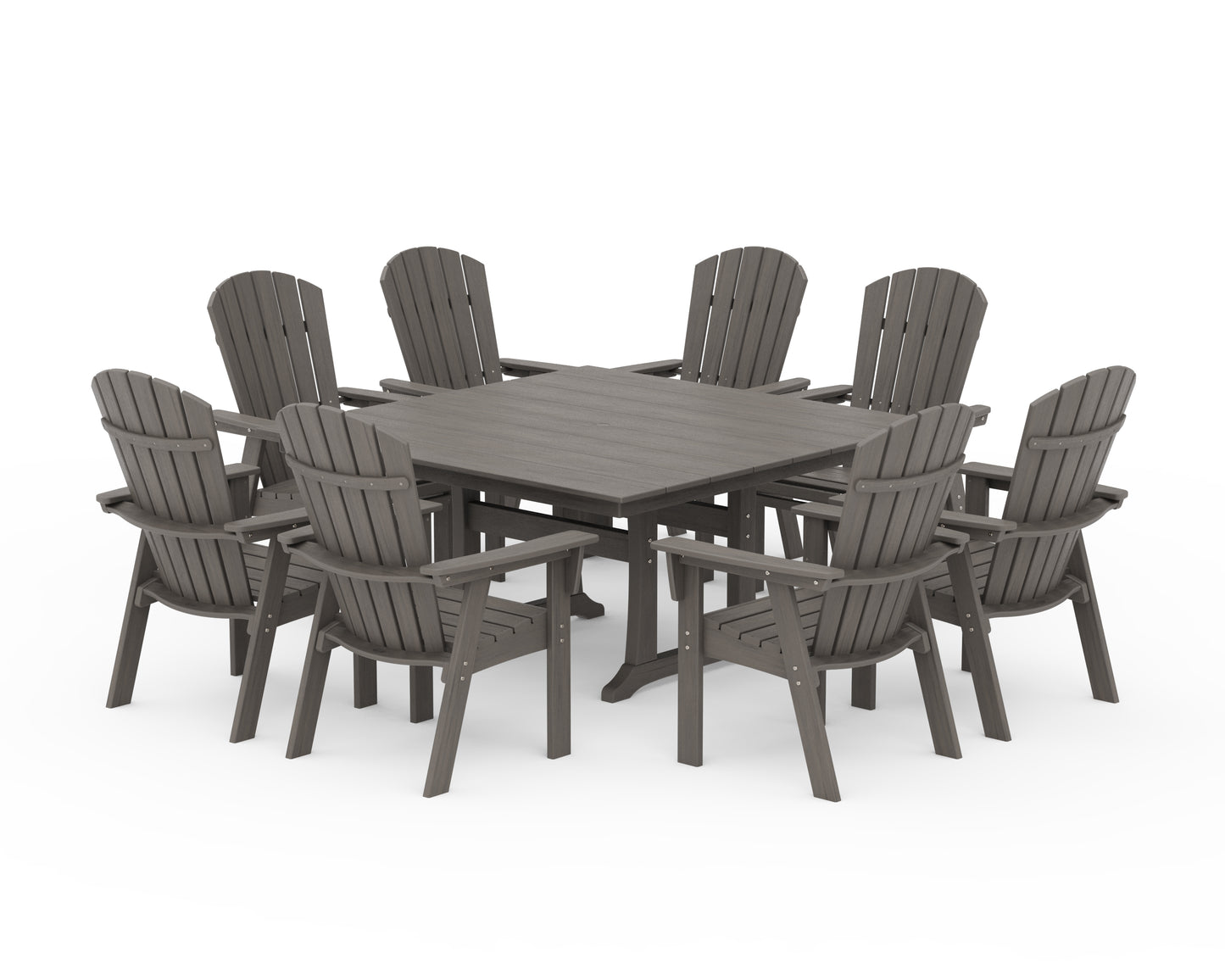 Nautical Curveback Adirondack 9-Piece Square Dining Set with Trestle Legs