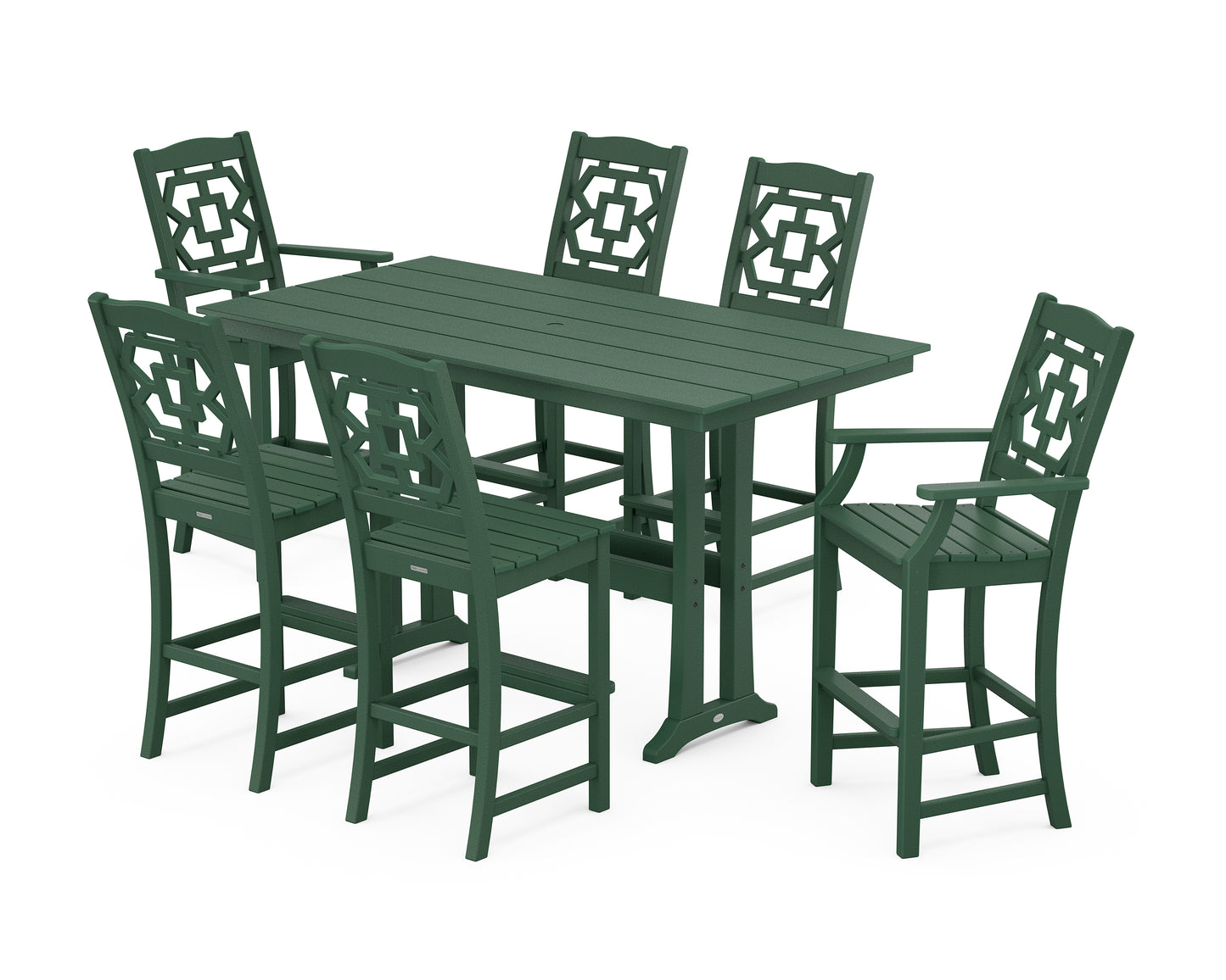 Chinoiserie 7-Piece Farmhouse Bar Set with Trestle Legs