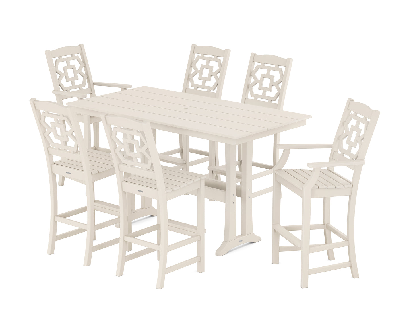 Chinoiserie 7-Piece Farmhouse Bar Set with Trestle Legs