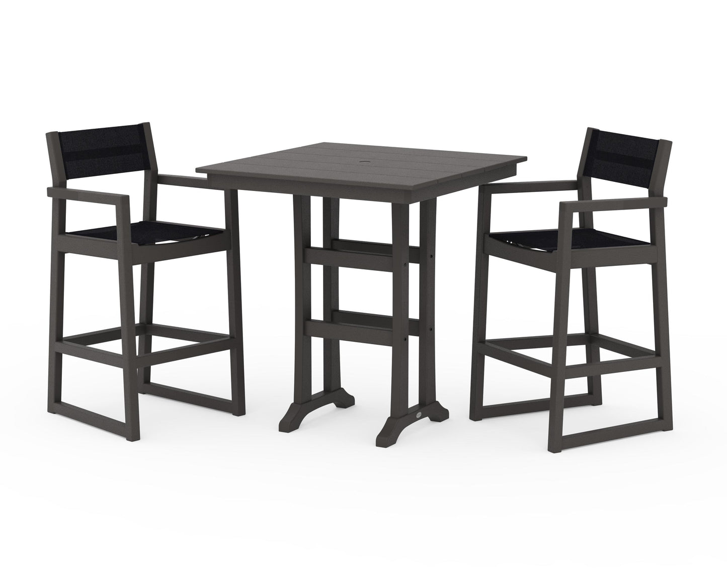 EDGE Sling Arm Chair 3-Piece Farmhouse Bar Set with Trestle Legs