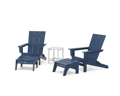 5-Piece Modern Studio Folding Adirondack Set with Ottomans and Side Table