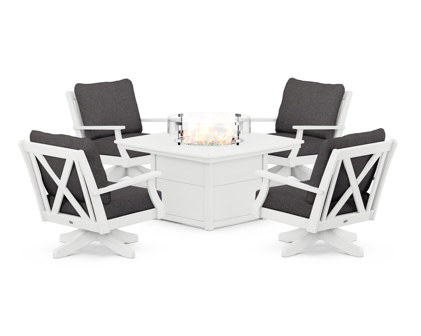 Braxton 5-Piece Deep Seating Swivel Conversation Set with Fire Pit Table