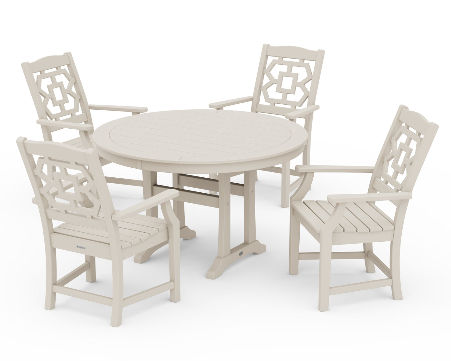 Chinoiserie 5-Piece Round Dining Set with Trestle Legs