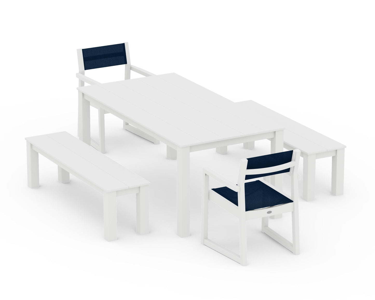 EDGE Sling Arm Chair 5-Piece Parsons Dining Set with Benches