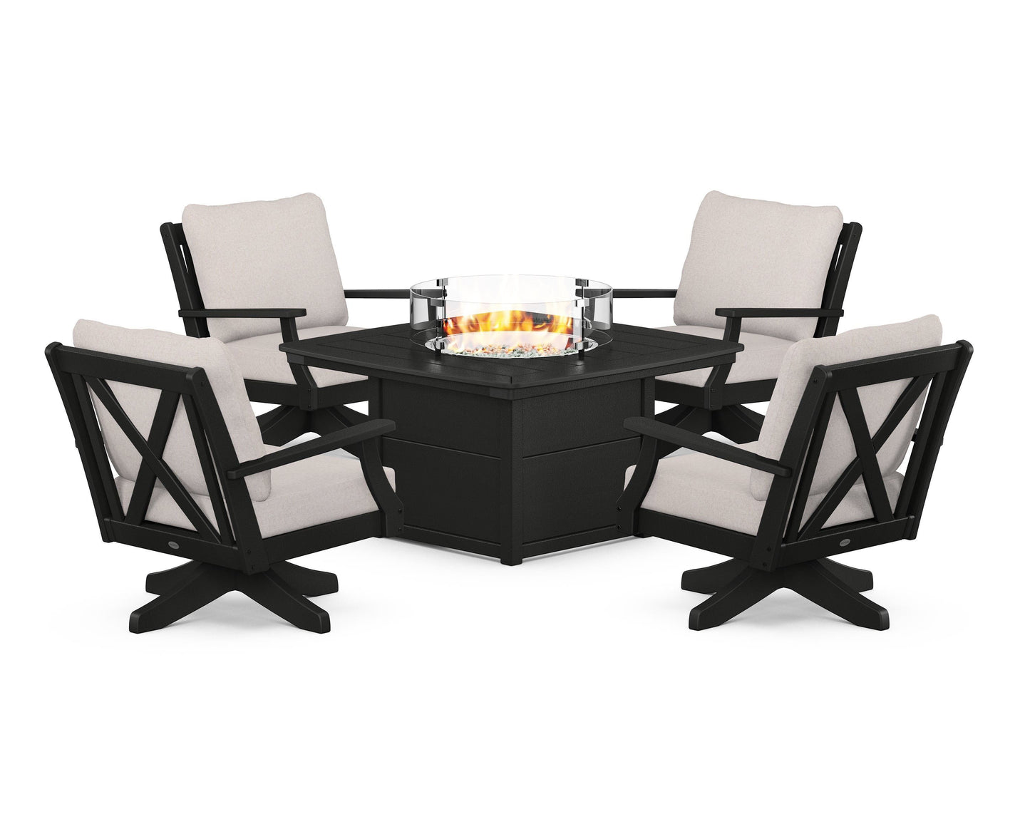 Braxton 5-Piece Deep Seating Swivel Conversation Set with Fire Pit Table