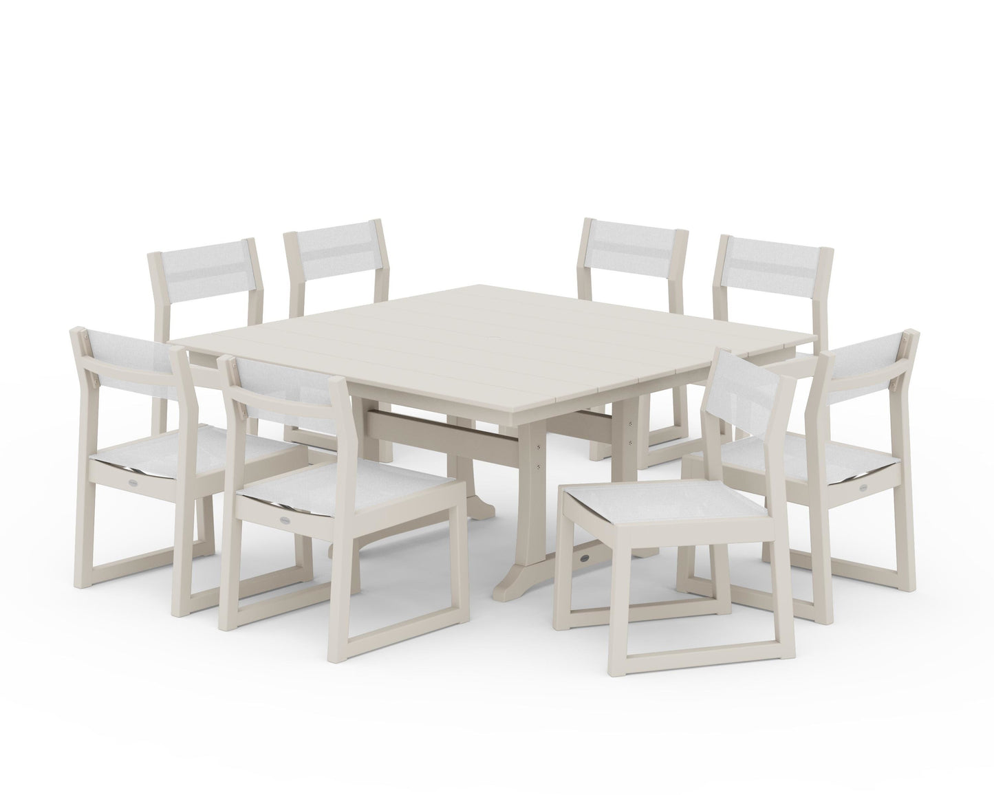 EDGE Sling Side Chair 9-Piece Farmhouse Trestle Dining Set