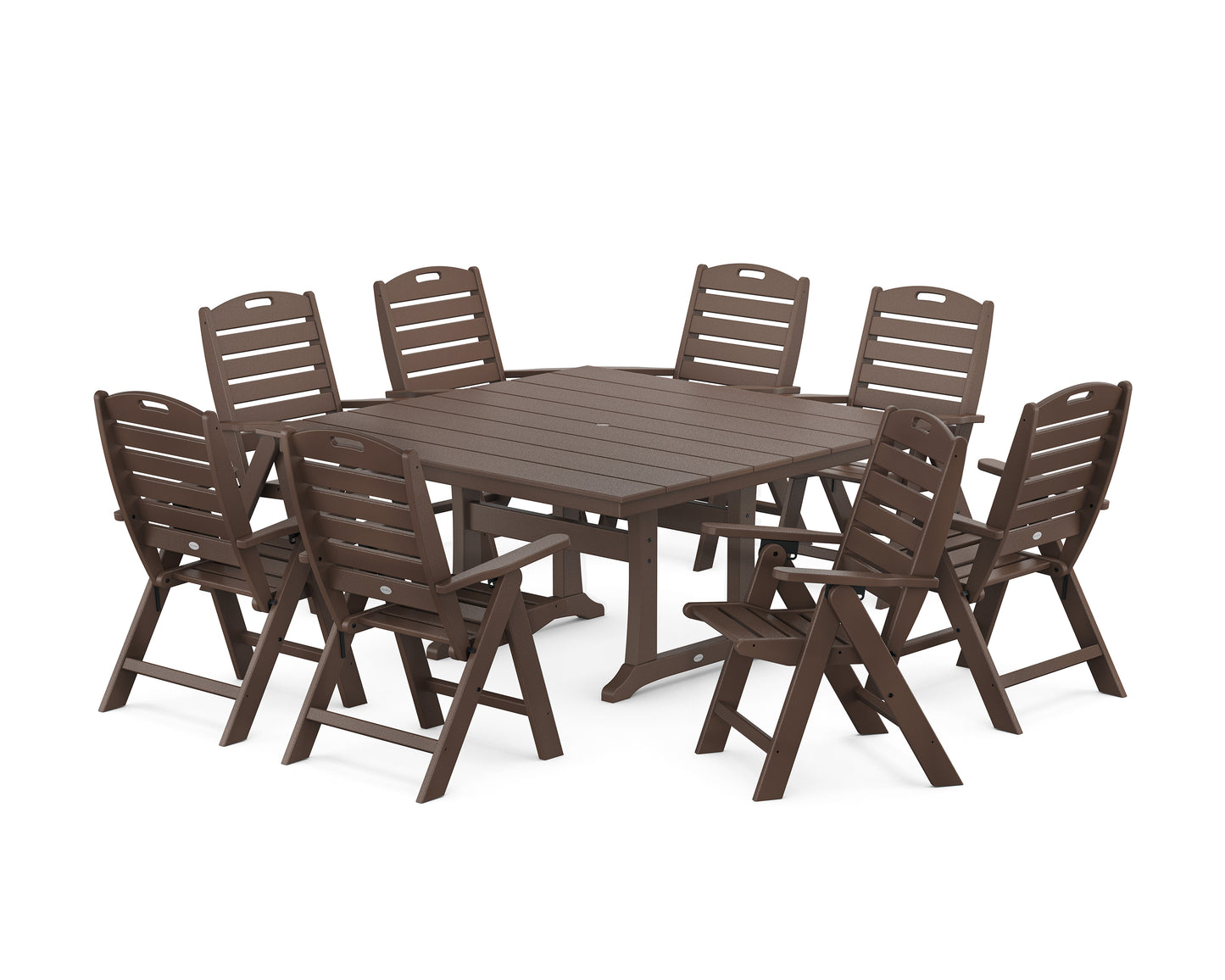 Nautical Highback 9-Piece Square Farmhouse Dining Set with Trestle Legs