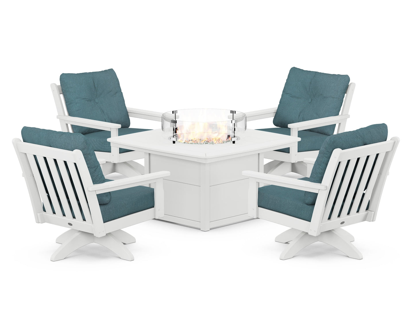 Vineyard 5-Piece Deep Seating Swivel Conversation Set with Fire Pit Table
