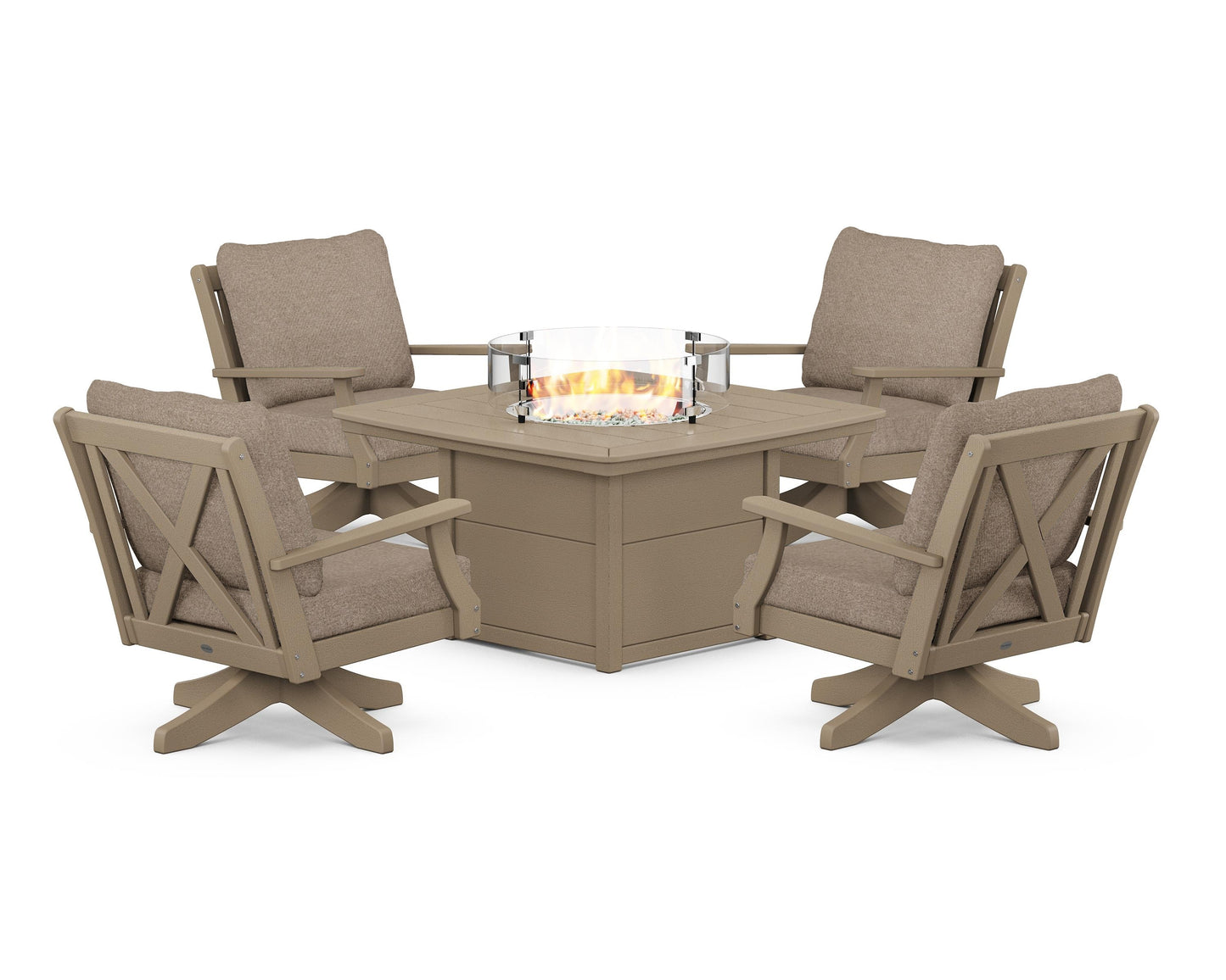 Braxton 5-Piece Deep Seating Swivel Conversation Set with Fire Pit Table