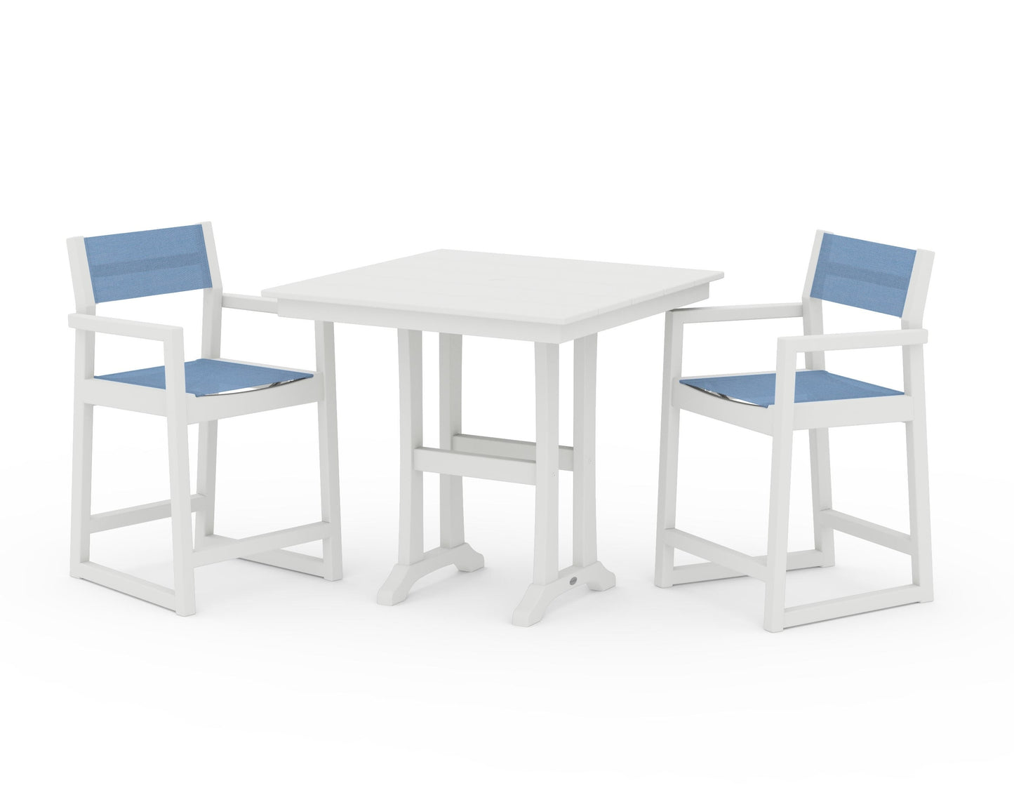 EDGE Sling Arm Chair 3-Piece Farmhouse Counter Set with Trestle Legs