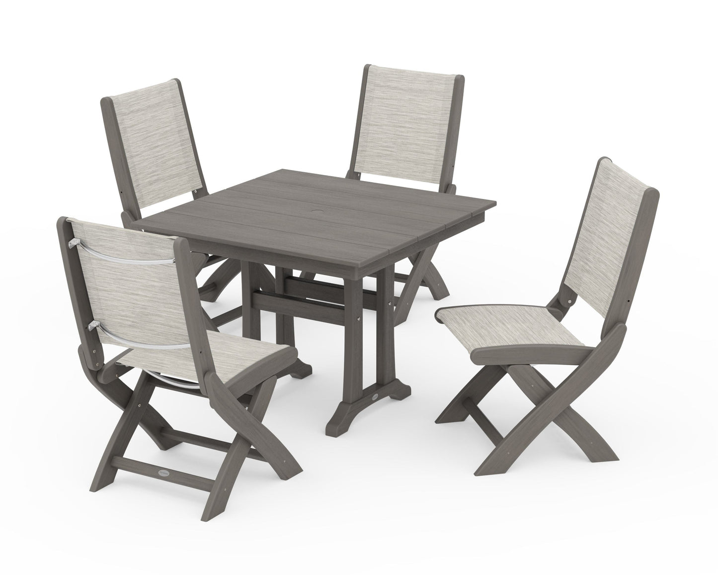 Coastal Folding Side Chair 5-Piece Farmhouse Dining Set With Trestle Legs