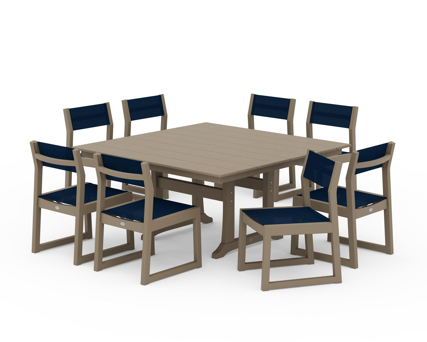 EDGE Sling Side Chair 9-Piece Farmhouse Trestle Dining Set