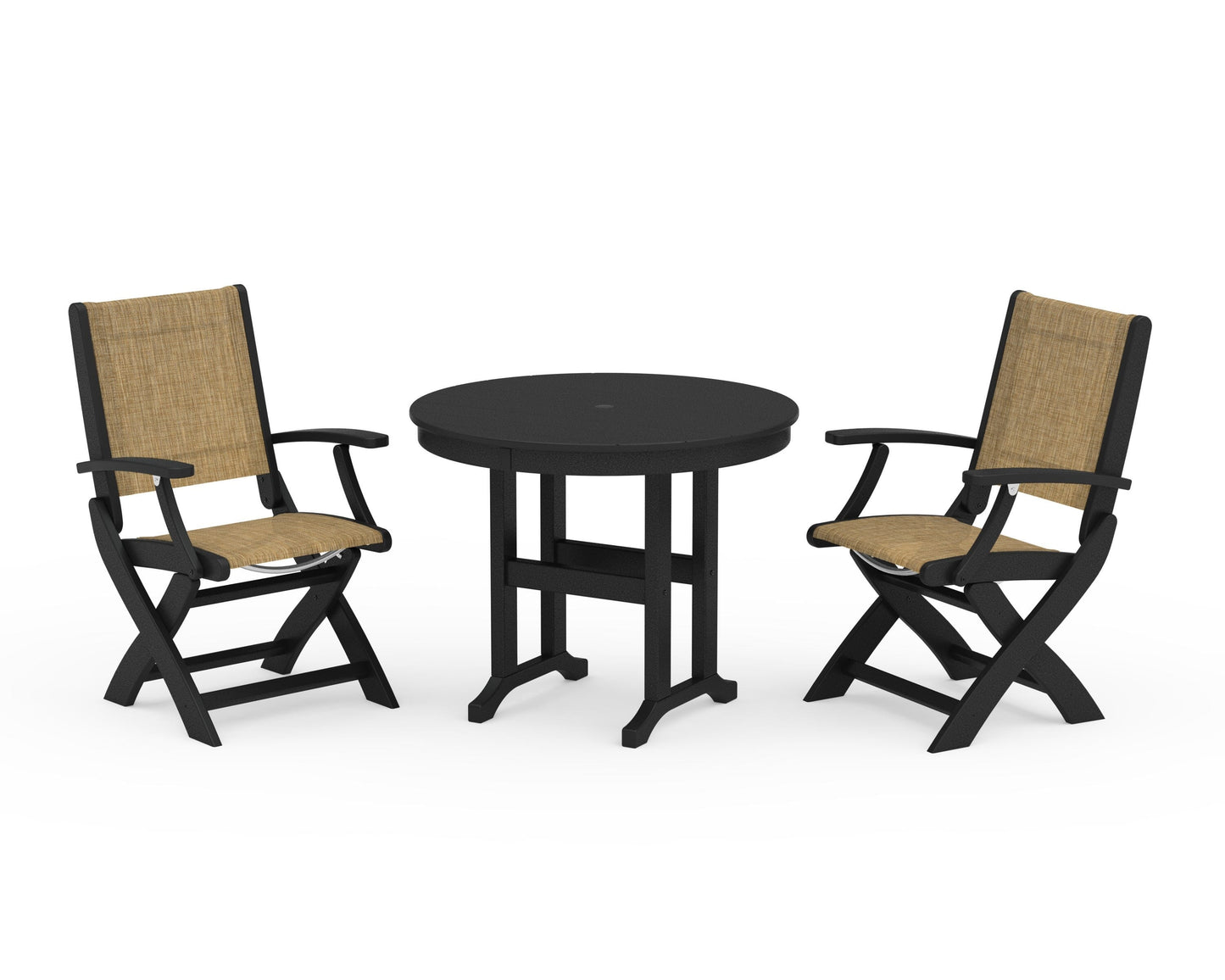 Coastal Folding Chair 3-Piece Round Dining Set