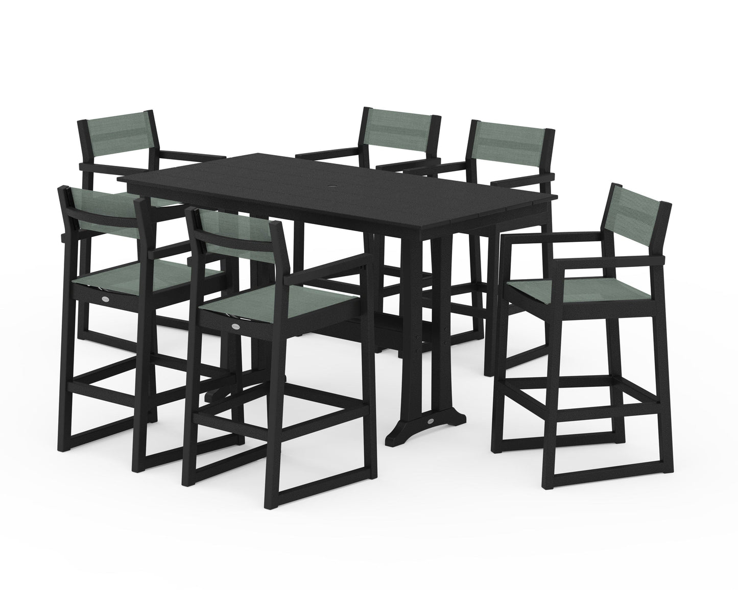 EDGE Sling Arm Chair 7-Piece Farmhouse Bar Set with Trestle Legs