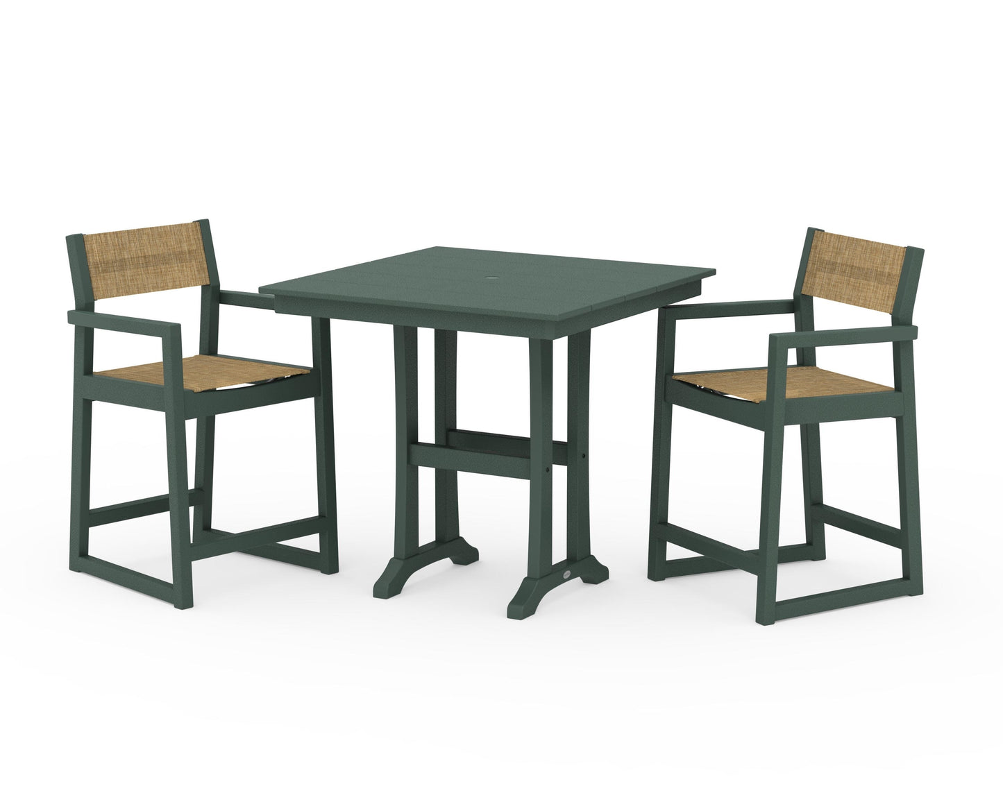 EDGE Sling Arm Chair 3-Piece Farmhouse Counter Set with Trestle Legs