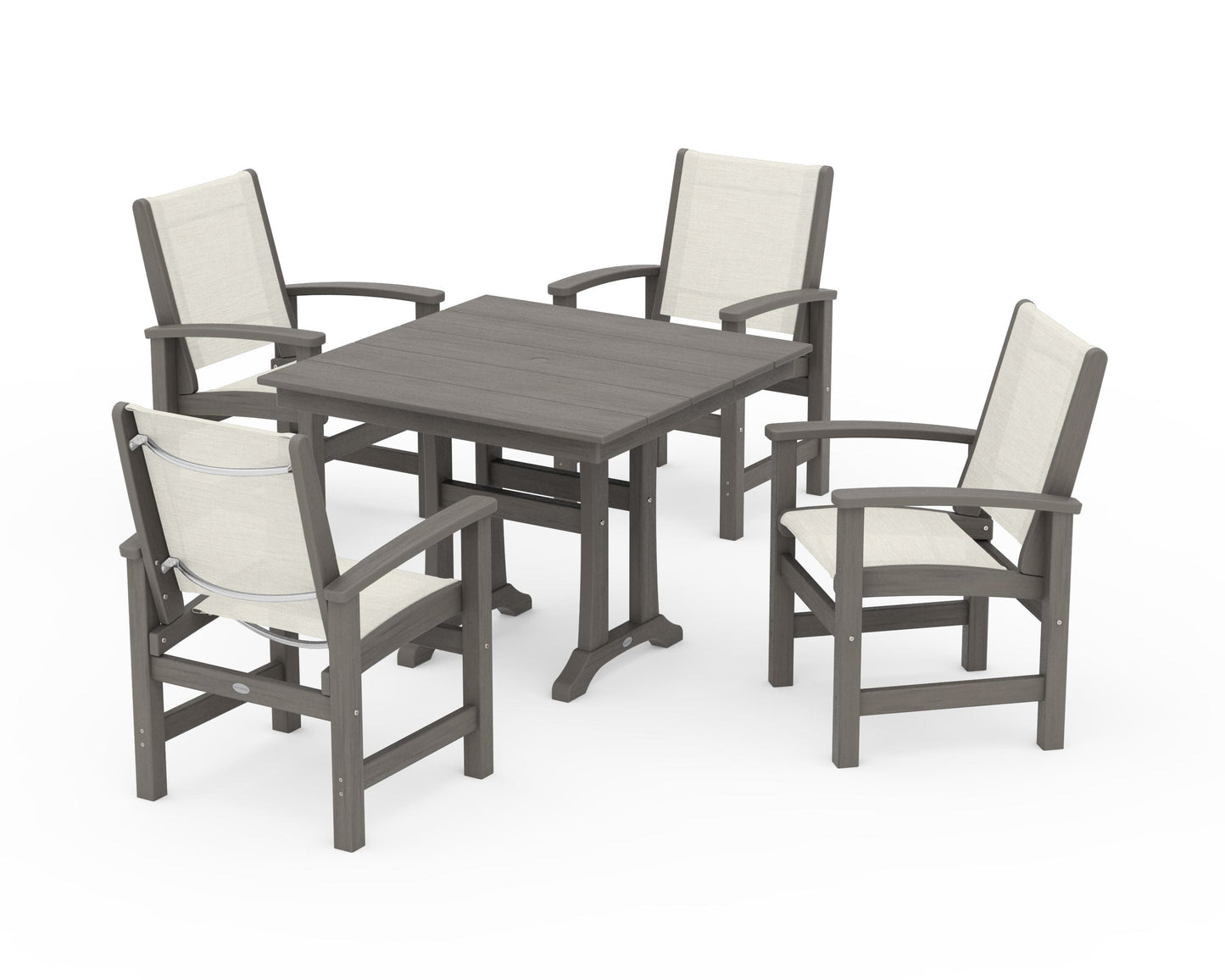 Coastal 5-Piece Farmhouse Dining Set With Trestle Legs
