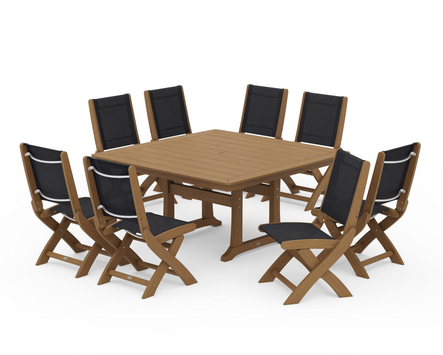 Coastal Folding Side Chair 9-Piece Dining Set with Trestle Legs