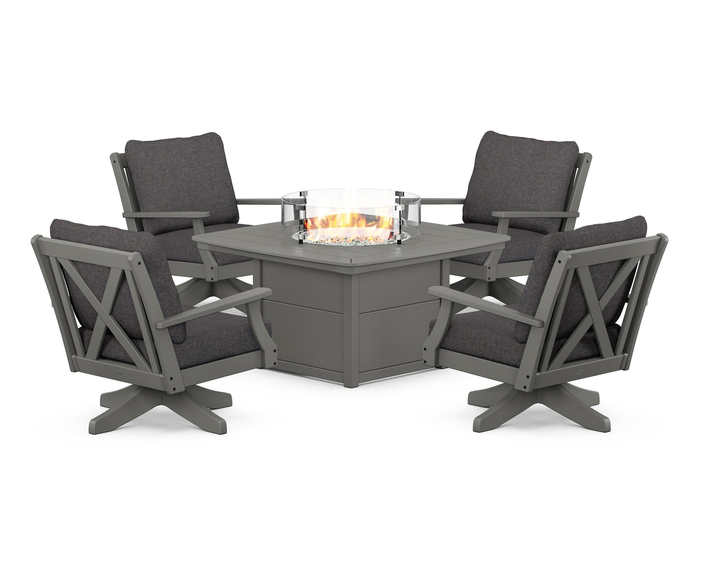 Braxton 5-Piece Deep Seating Swivel Conversation Set with Fire Pit Table