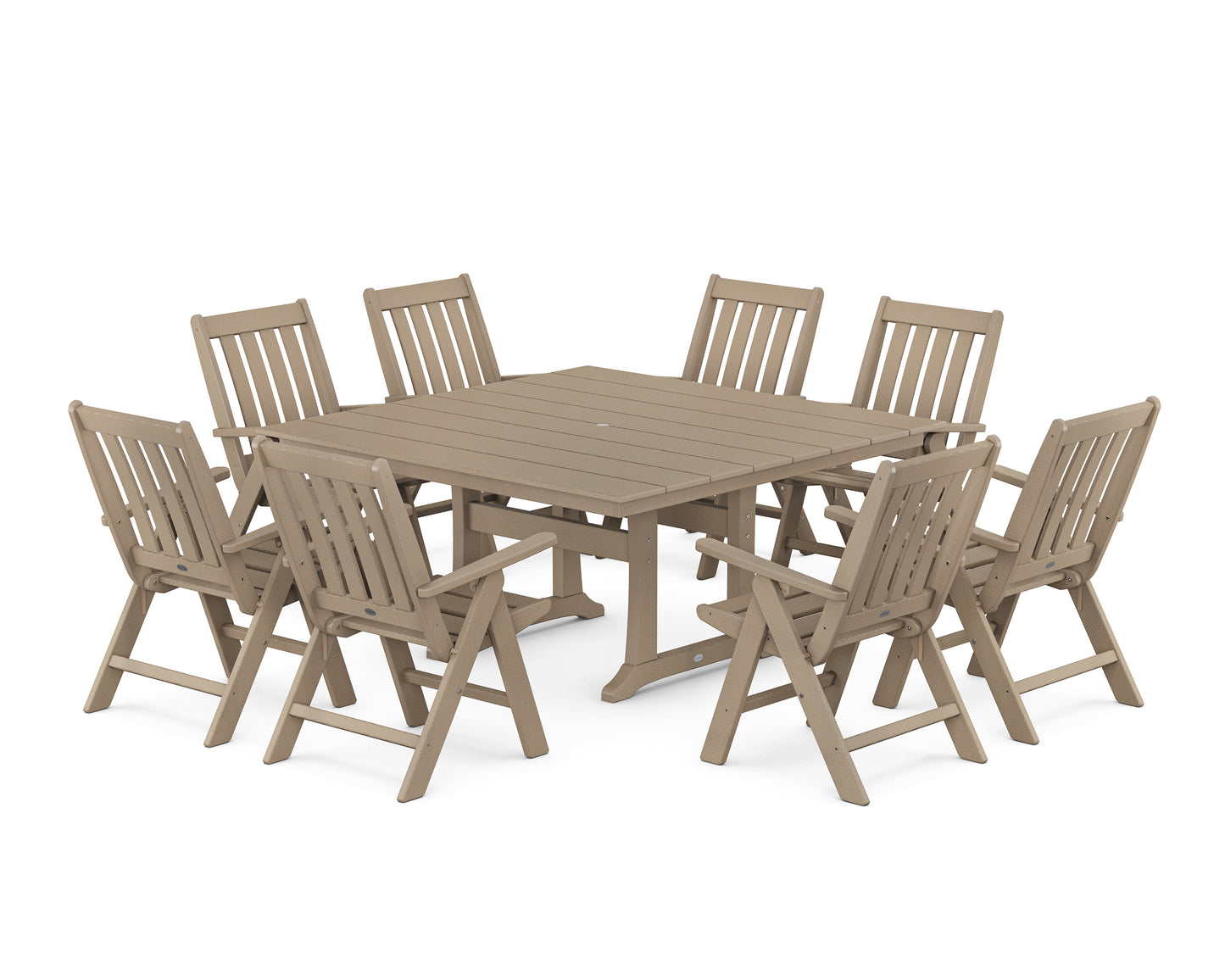 Vineyard Folding Chair 9-Piece Square Farmhouse Dining Set with Trestle Legs