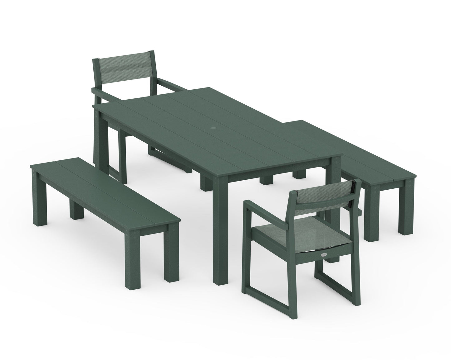 EDGE Sling Arm Chair 5-Piece Parsons Dining Set with Benches